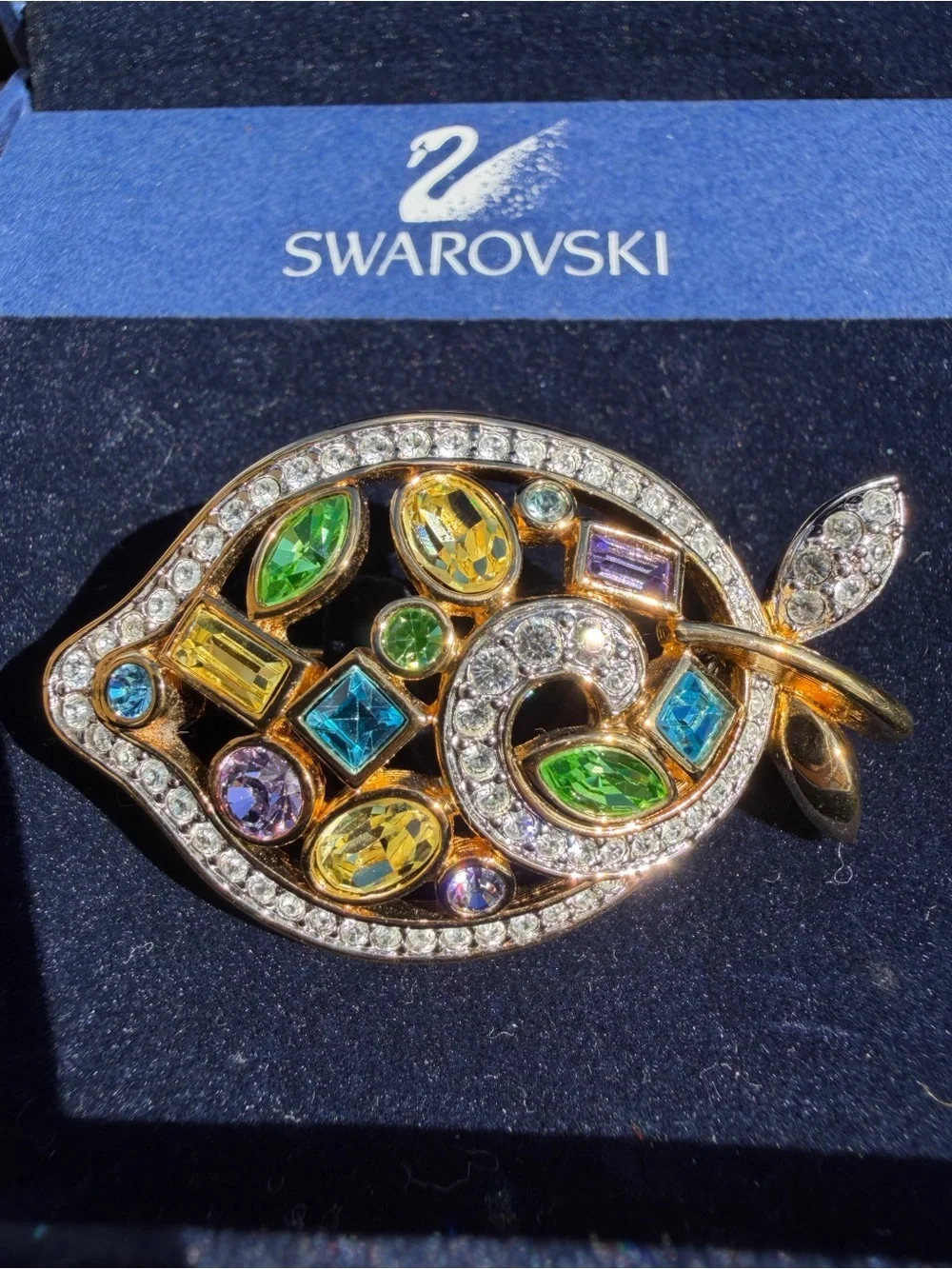 SWAROVSKI Crystal Colorful Gemstone Design Fish Brooch Soo unique with box